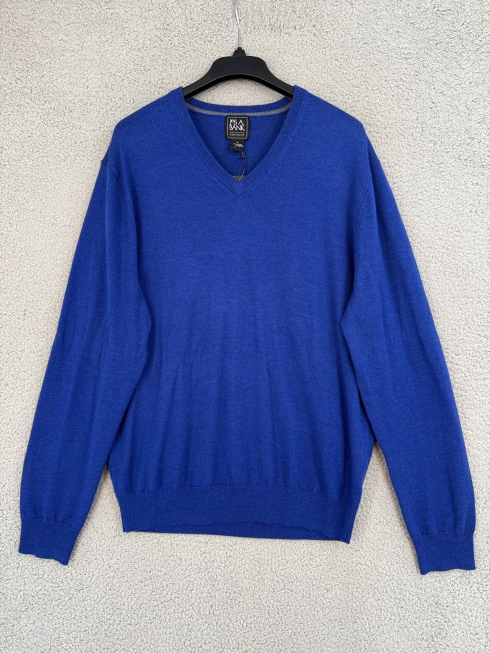Jos. A. Bank Traveler Mens XL V-Neck long sleeve Sweater Cobalt Blue merino wool